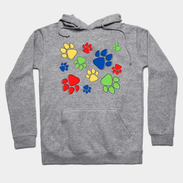 Kids Pawprint Pattern – Red Blue Green Yellow Hoodie by KoreDemeter14